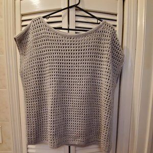Lafayette 148 Cashmere Open Stitch Sequin Knit Sweater Size Large Gray